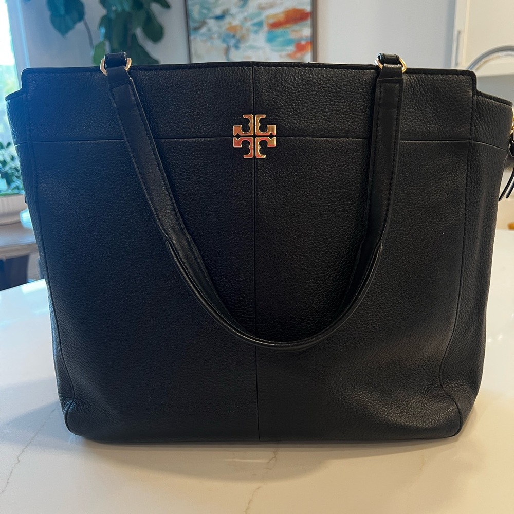 Tory Burch Black Pebbled Leather Ivy Zip Tote